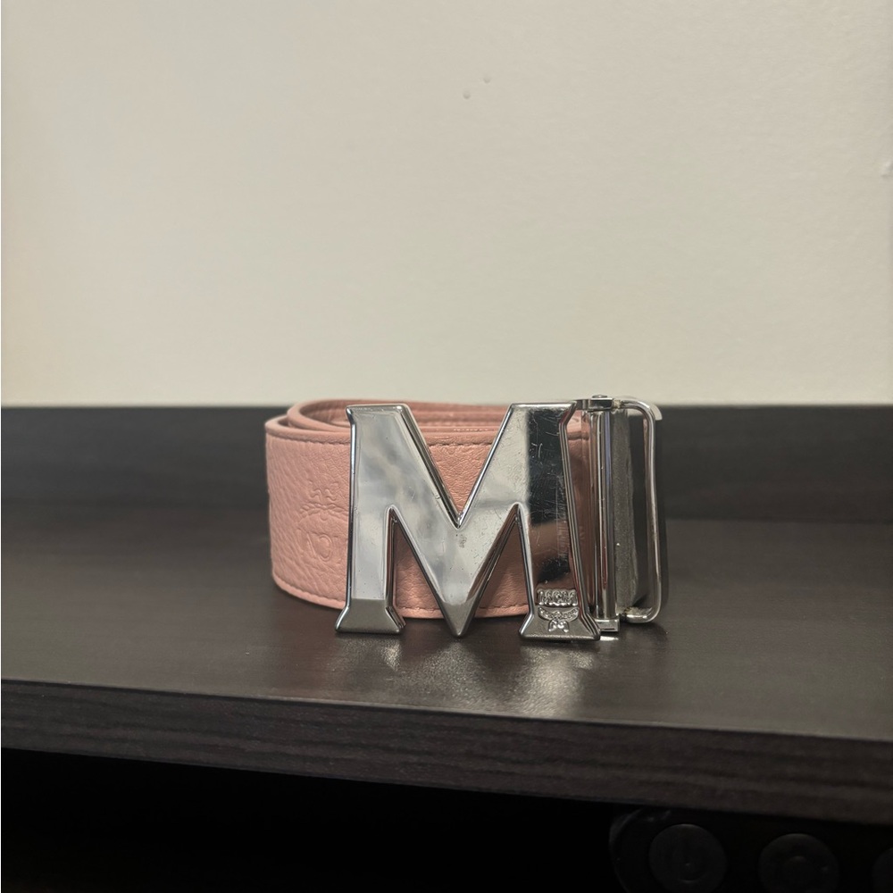 MCM Pink and Silver Belt with Distinctive M Buckle